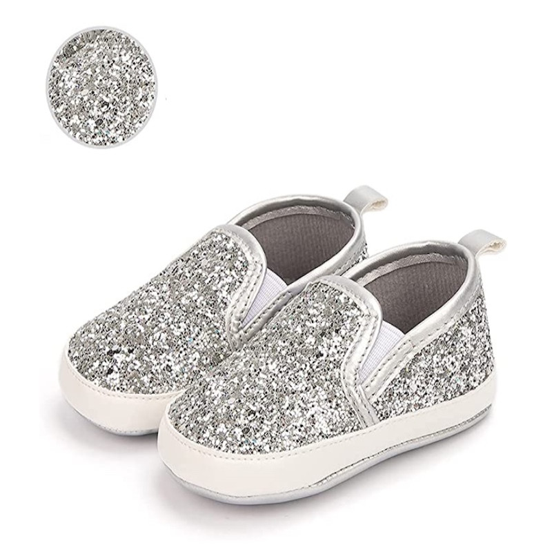 First Walker Sequin High Quality Moccasins Casual Comfortable Soft sole Flat Lazy Loafers baby toddler girl shoes Silver